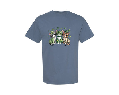 brand:Comfort Colors|color:Blue Jean|Cat St Patricks Day Cat Mom 10 Graphic T-Shirt