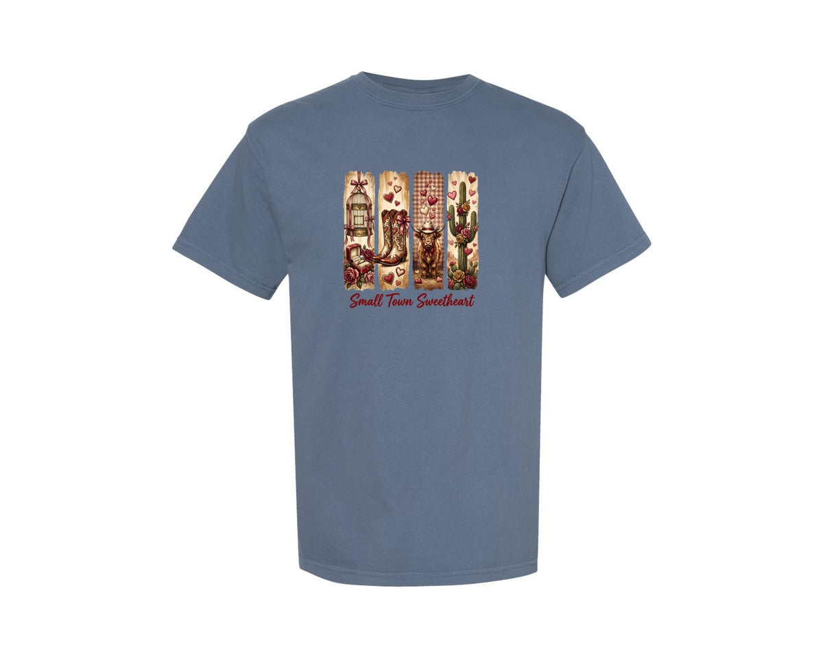 brand:Comfort Colors|color:Blue Jean|Small Town Sweetheart Western Valentine Graphic T-Shirt