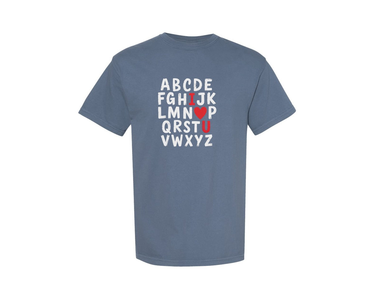 brand:Comfort Colors|color:Blue Jean|Valentine Alphabet I Love You 2 Graphic T-Shirt