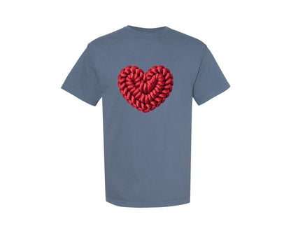 brand:Comfort Colors|color:Blue Jean|Knitted Chunky Heart Love Heart Graphic T-Shirt