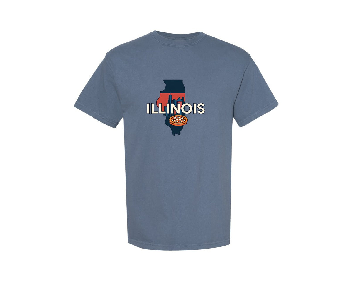 brand:Comfort Colors|color:Blue Jean|Illinois State Map 2 Graphic T-Shirt