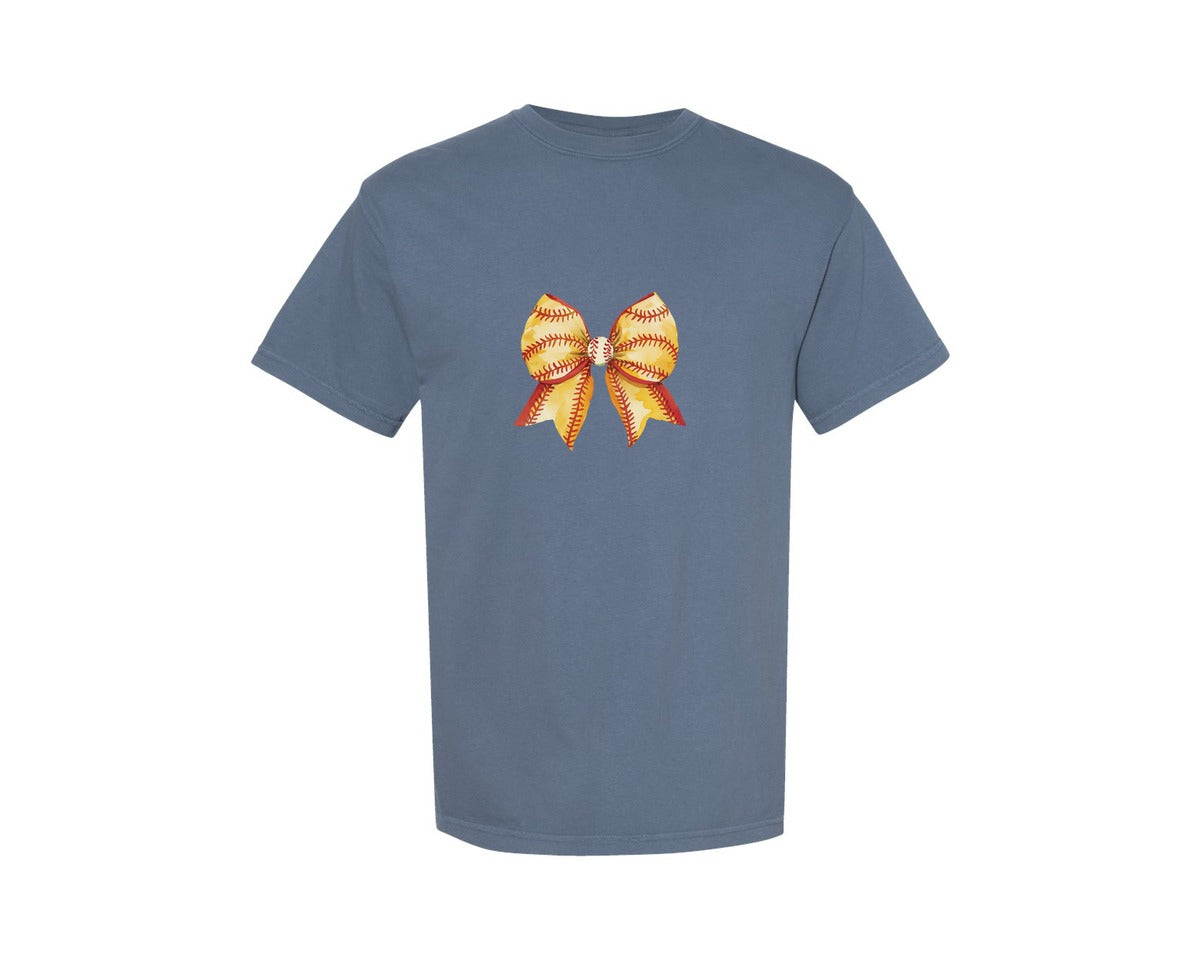 brand:Comfort Colors|color:Blue Jean|Watercolor Sports Bows Retro Footba Graphic T-Shirt