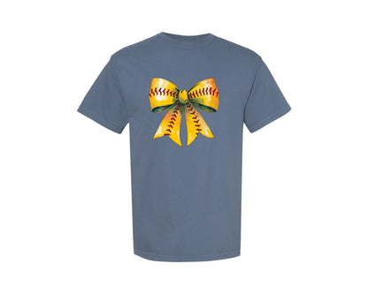 brand:Comfort Colors|color:Blue Jean|Retro Softball Bow Mama Mom Design Graphic T-Shirt
