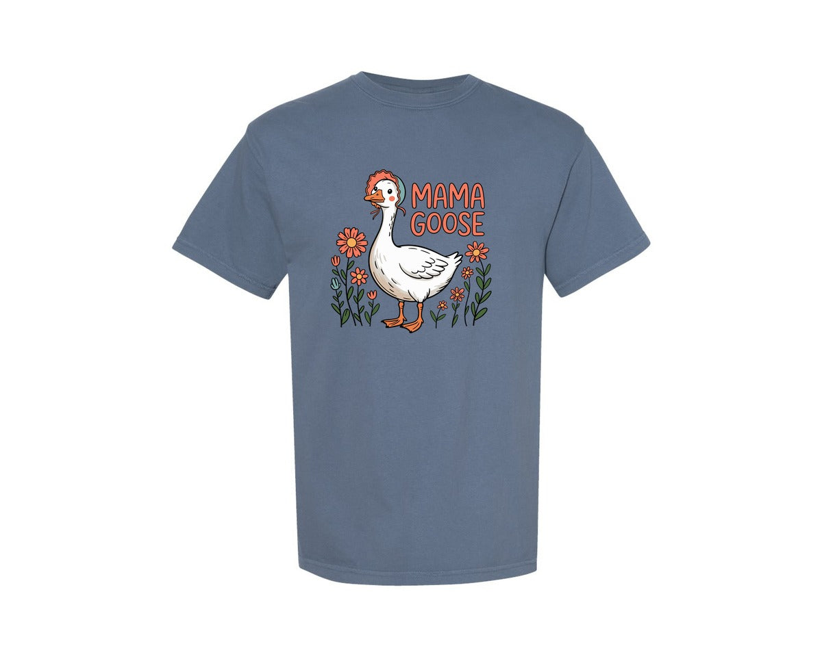 brand:Comfort Colors|color:Blue Jean|Mama Goose Retro Style Print Graphic T-Shirt