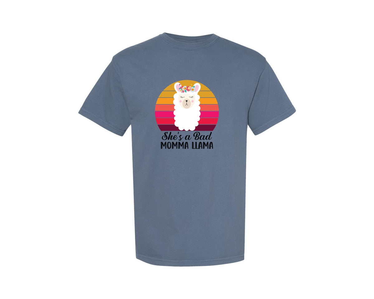brand:Comfort Colors|color:Blue Jean|Shes A Bad Momma Llama Retro T Shirt Graphic T-Shirt