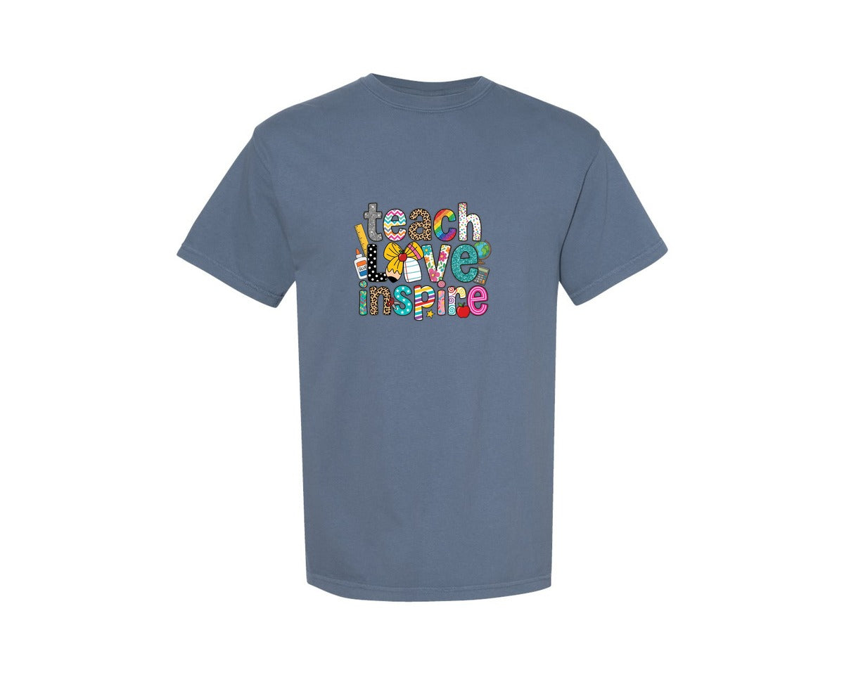 brand:Comfort Colors|color:Blue Jean|Teach Love Inspire Teacher 9 Graphic T-Shirt