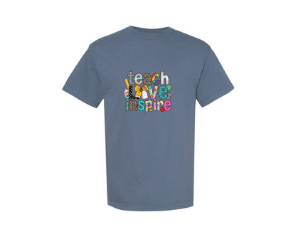 brand:Comfort Colors|color:Blue Jean|Teach Love Inspire Teacher 9 Graphic T-Shirt