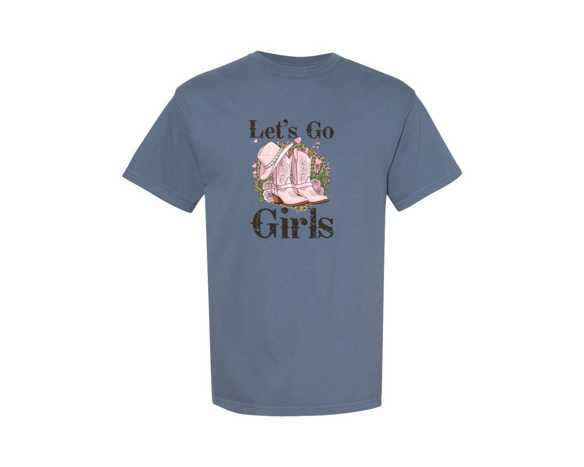 brand:Comfort Colors|color:Blue Jean|Pink Cowgirl Boots Western Graphic Tees Graphic T-Shirt