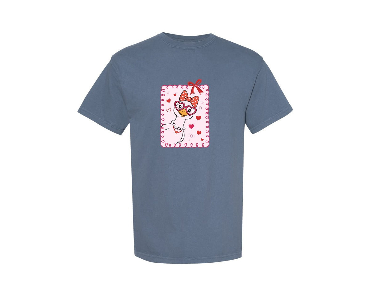 brand:Comfort Colors|color:Blue Jean|Peeking Valentines Day Goose 2 Graphic T-Shirt