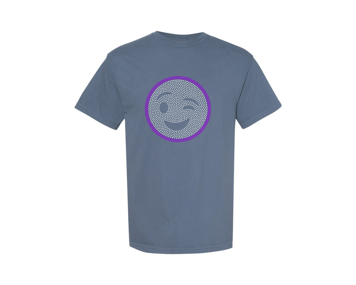 brand:Comfort Colors|color:Blue Jean|Emoji Rhinestone Templates Design Graphic T-Shirt