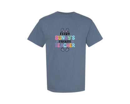 brand:Comfort Colors|color:Blue Jean|Every Bunnys Favorite Teacher Easter 9 Graphic T-Shirt