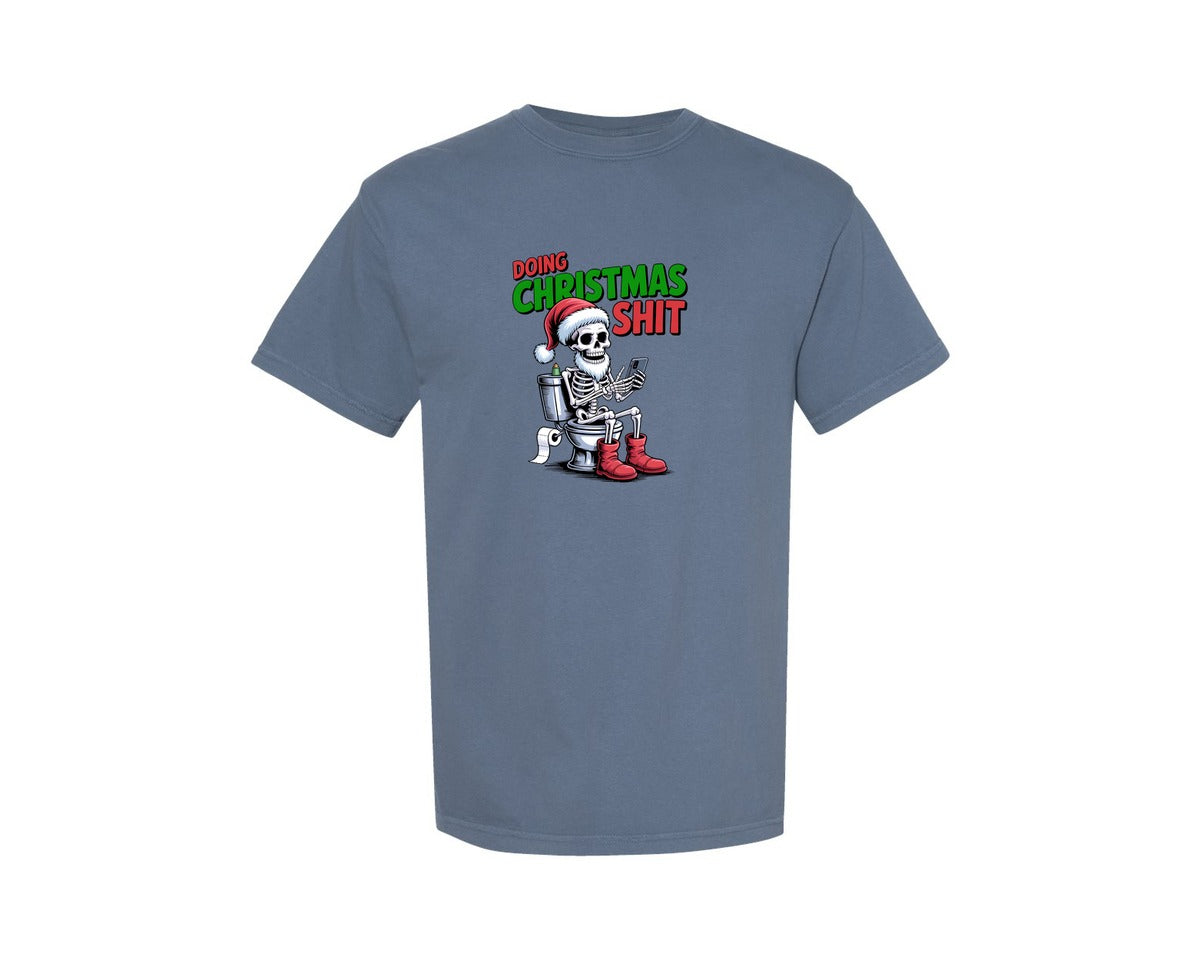 brand:Comfort Colors|color:Blue Jean|Christmas Dad Skeleton Christmas Graphic T-Shirt