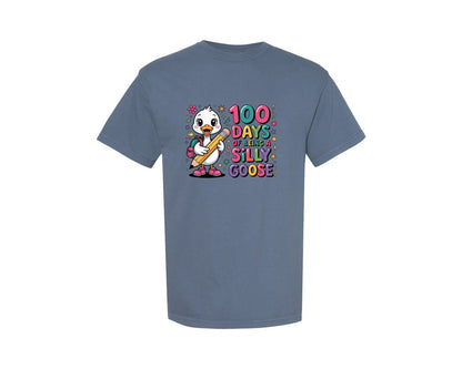 brand:Comfort Colors|color:Blue Jean|Funny Goose Happy 100 Days Of School Graphic T-Shirt