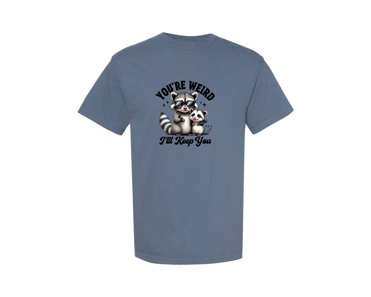 brand:Comfort Colors|color:Blue Jean|Funny Sarcastic Raccoon Possum Weird Graphic T-Shirt
