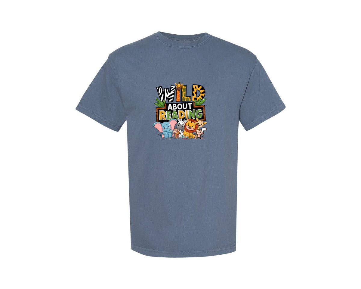 brand:Comfort Colors|color:Blue Jean|Wild About Reading Book Lover 6 Graphic T-Shirt