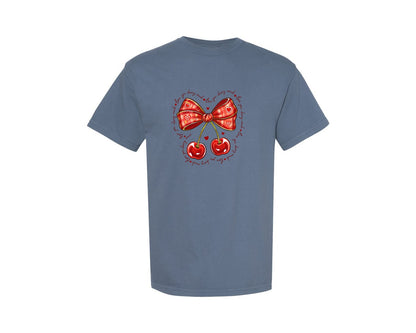 brand:Comfort Colors|color:Blue Jean|Love You Cherry Much Coquette Bow Graphic T-Shirt