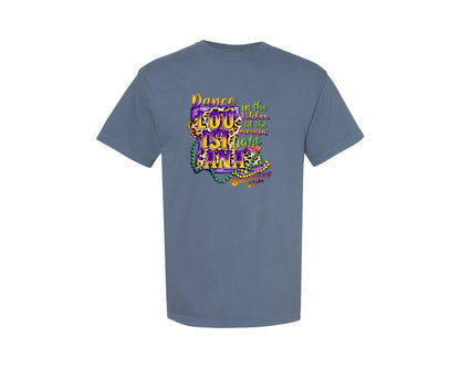 brand:Comfort Colors|color:Blue Jean|Mardi Gras Louisiana Map Graphic T-Shirt