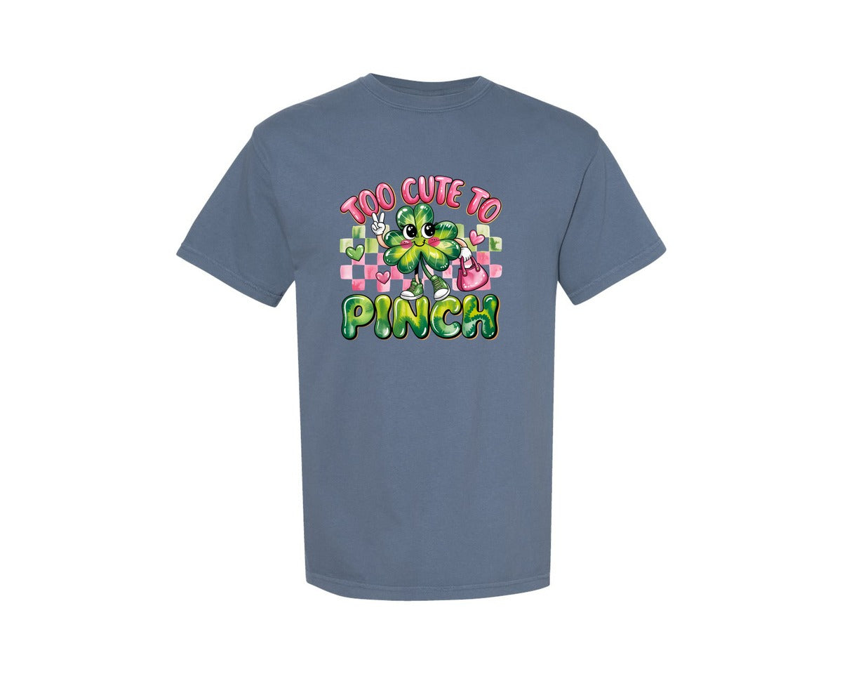 brand:Comfort Colors|color:Blue Jean|Too Cute To Pinch St Patrick Day Graphic T-Shirt