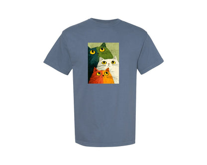 brand:Comfort Colors|color:Blue Jean|Stacked Cats Colorful Cat Art Graphic T-Shirt