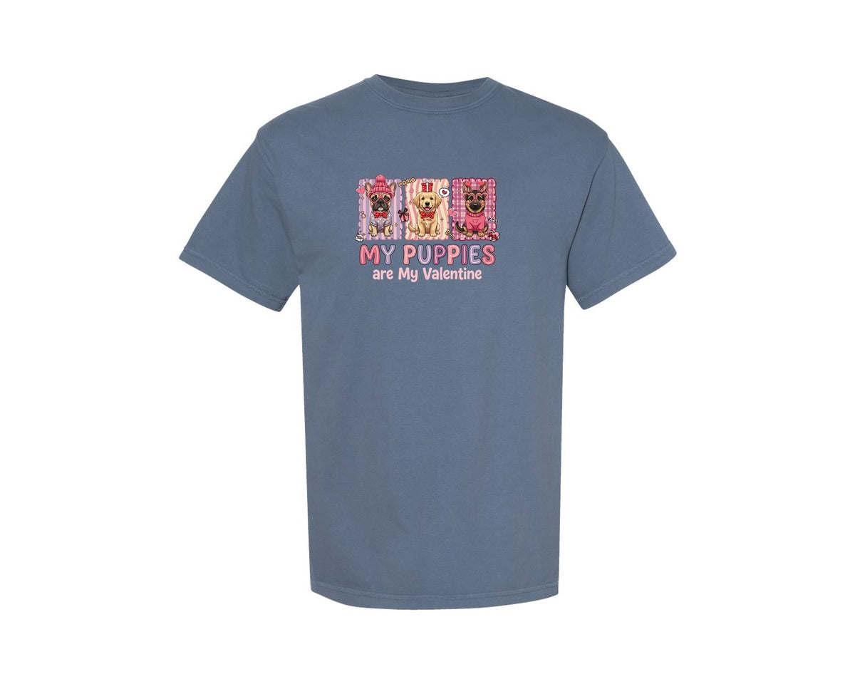 brand:Comfort Colors|color:Blue Jean|My Puppies Are My Valentine Dog Lover Graphic T-Shirt