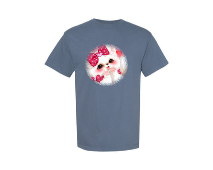 brand:Comfort Colors|color:Blue Jean|Baby Fox Valentine Round Tshirt Graphic T-Shirt