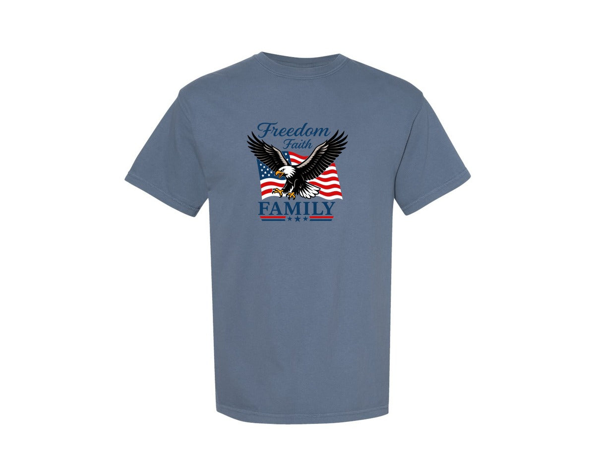brand:Comfort Colors|color:Blue Jean|Freedom Faith Bald Eagle T Shirt Graphic T-Shirt
