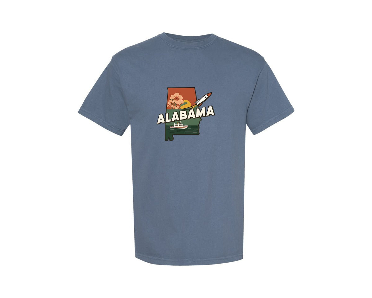 brand:Comfort Colors|color:Blue Jean|Alabama State Map 2 Graphic T-Shirt