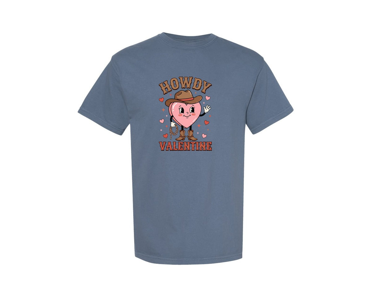 brand:Comfort Colors|color:Blue Jean|Howdy Valentine Cowboy Heart Graphic T-Shirt