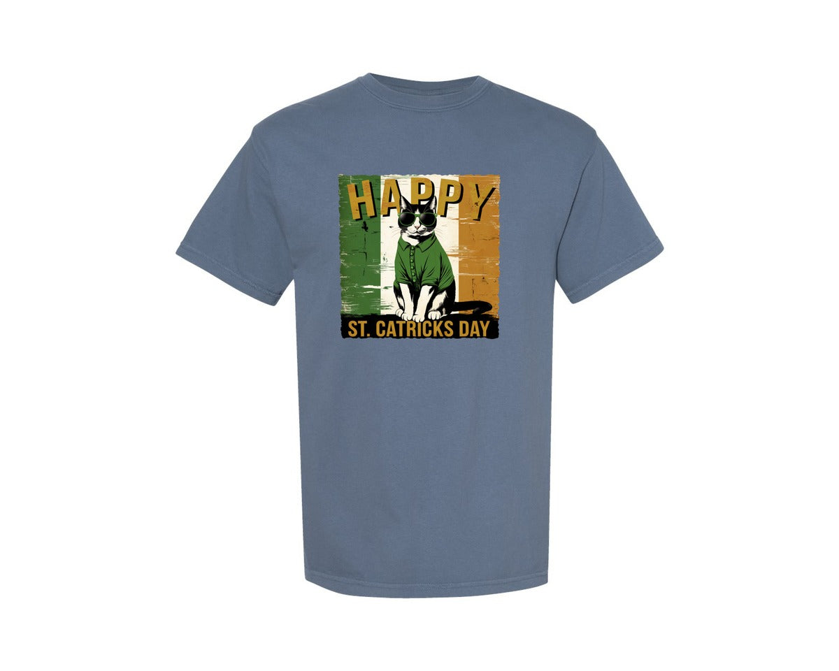 brand:Comfort Colors|color:Blue Jean|Happy St Catricks Day Lucky Cat Graphic T-Shirt