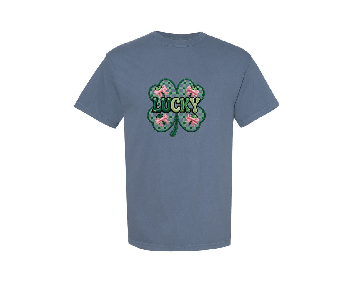brand:Comfort Colors|color:Blue Jean|Faux Yarn Lucky Patrick Day Graphic T-Shirt