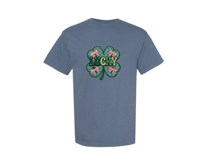 brand:Comfort Colors|color:Blue Jean|Faux Yarn Lucky Patrick Day Graphic T-Shirt