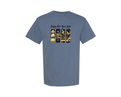 brand:Comfort Colors|color:Blue Jean|Black And Gold Happy New Year 2026 Graphic T-Shirt