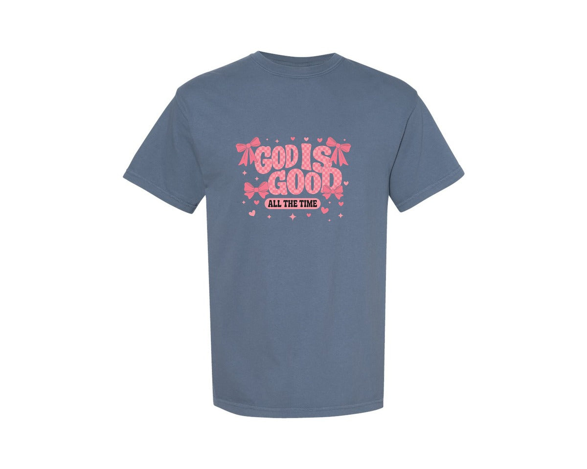 brand:Comfort Colors|color:Blue Jean|Retro Christian Valentines Checkere Graphic T-Shirt