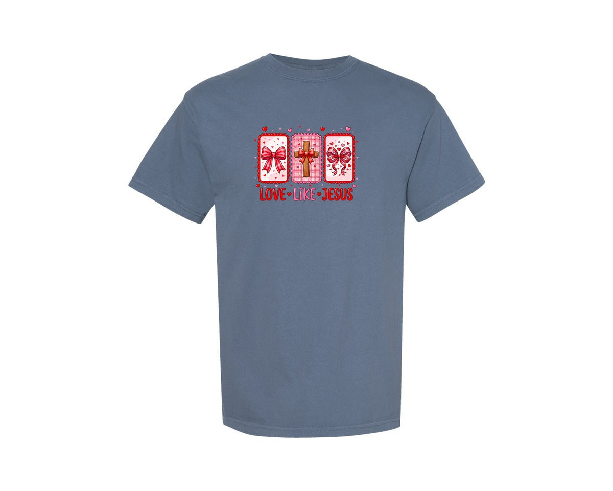 brand:Comfort Colors|color:Blue Jean|Love Like Jesus Cute Christian Graphic T-Shirt