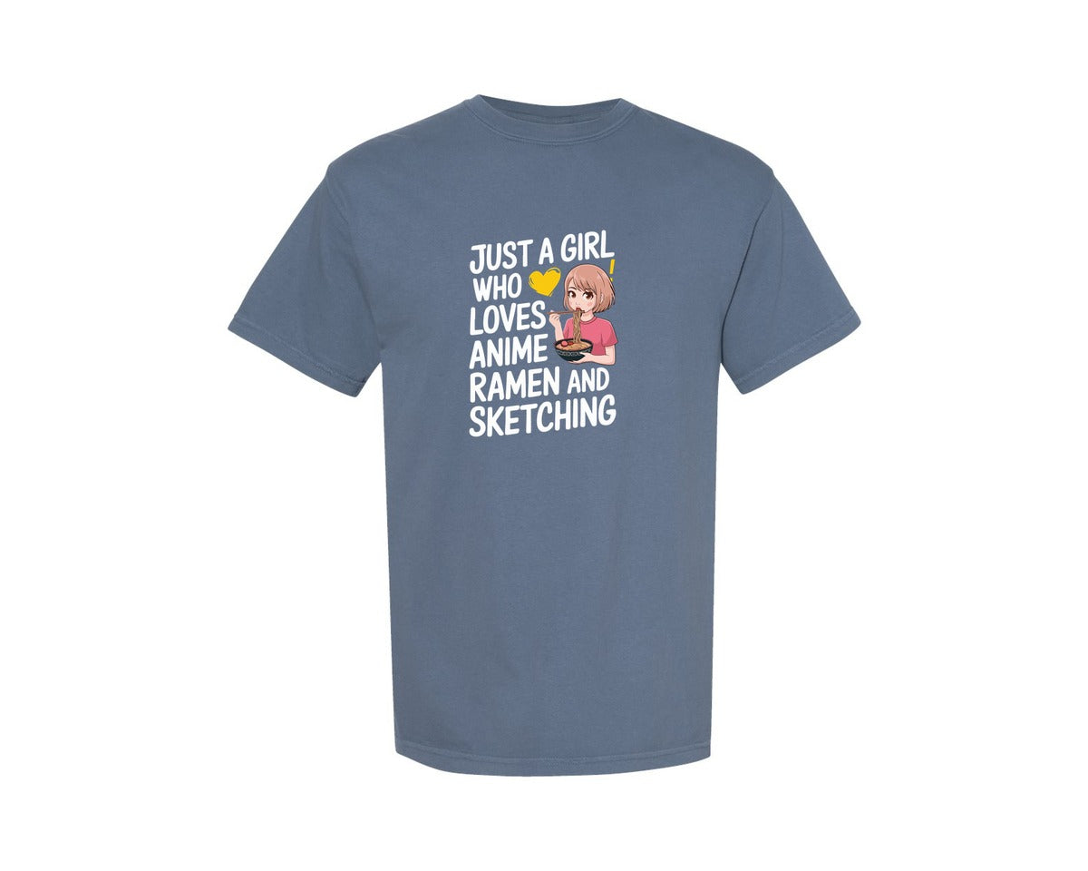 brand:Comfort Colors|color:Blue Jean|Just A Girl Who Loves Anime Ramen And 2 Graphic T-Shirt