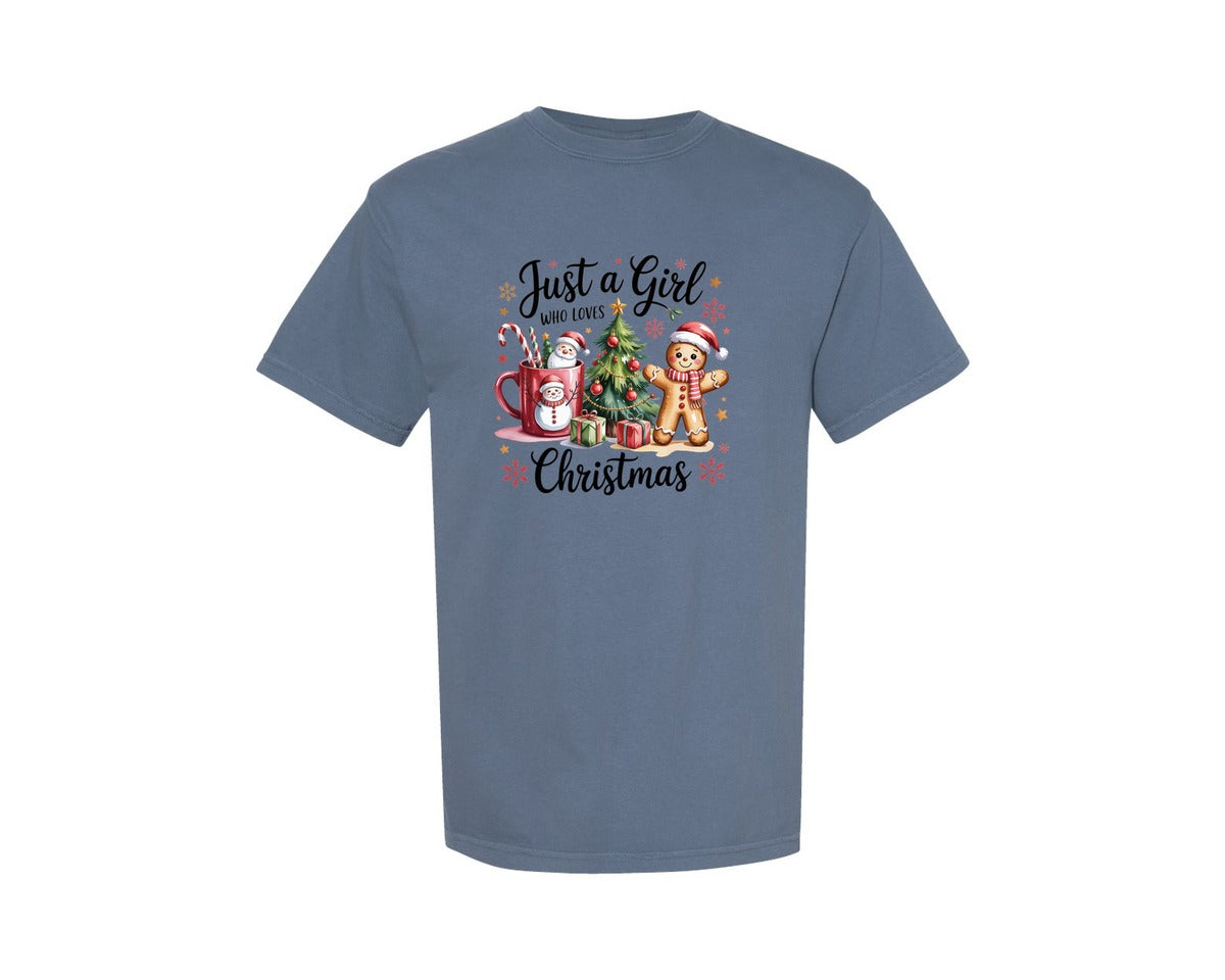 brand:Comfort Colors|color:Blue Jean|Just A Girl Who Loves Christmas Pngxmas 11 Graphic T-Shirt