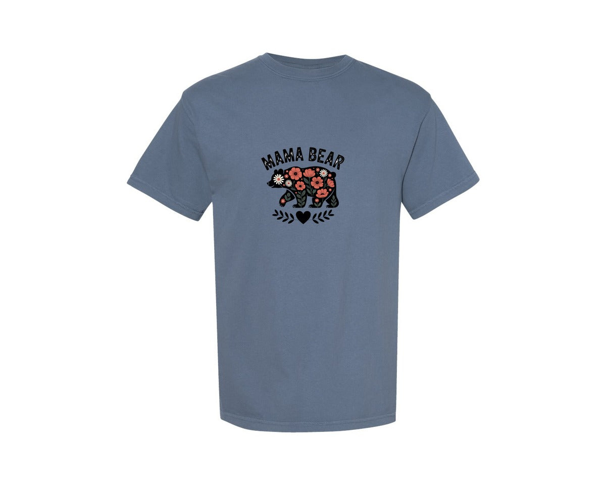 brand:Comfort Colors|color:Blue Jean|Mama Bear Retro Flower Vintage Sublimate 2 Graphic T-Shirt