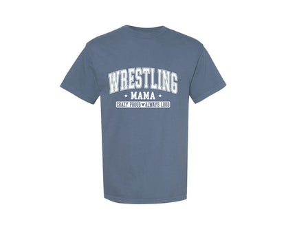 brand:Comfort Colors|color:Blue Jean|Wrestling Mama Funny Wrestling Mom Graphic T-Shirt