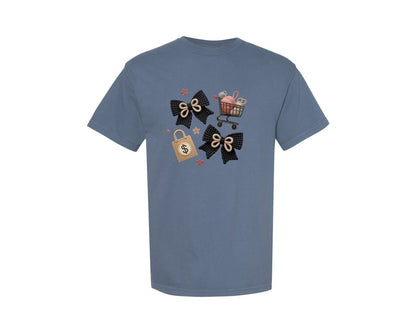 brand:Comfort Colors|color:Blue Jean|Faux Yarn Black Friday Bow Cart Graphic T-Shirt