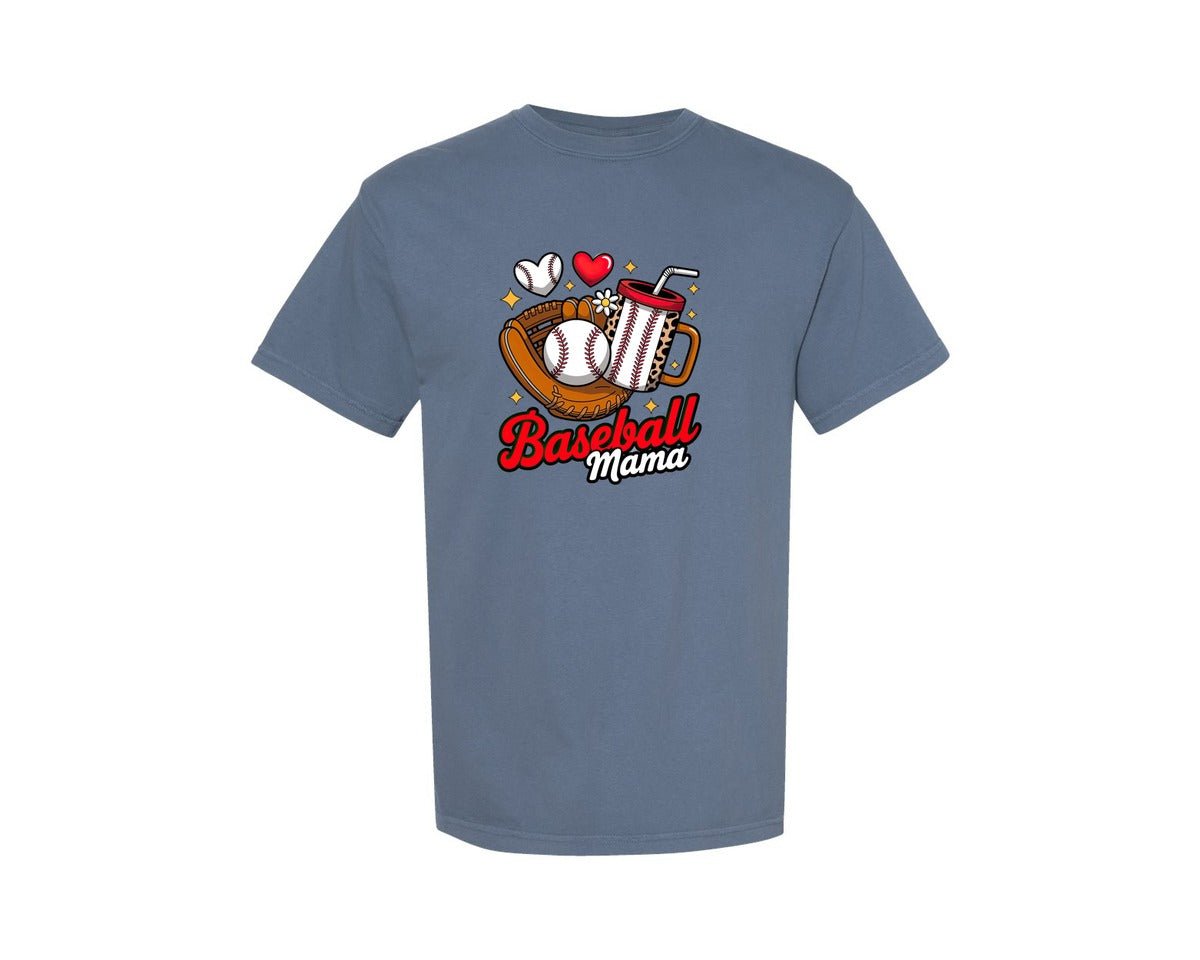 brand:Comfort Colors|color:Blue Jean|Baseball Mama Leopard Design 6 Graphic T-Shirt
