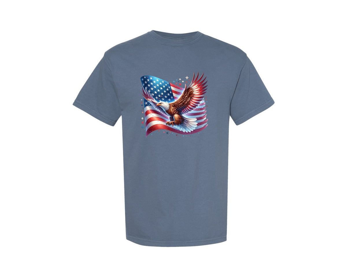 brand:Comfort Colors|color:Blue Jean|Eagle American Flag Patriotic Graphic T-Shirt