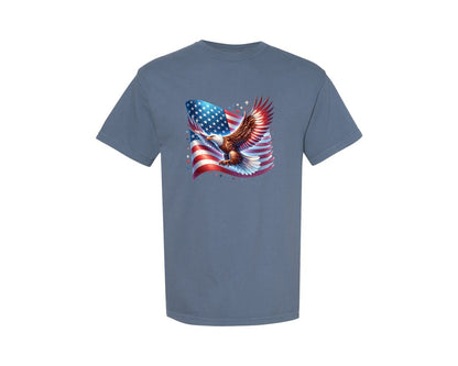 brand:Comfort Colors|color:Blue Jean|Eagle American Flag Patriotic Graphic T-Shirt