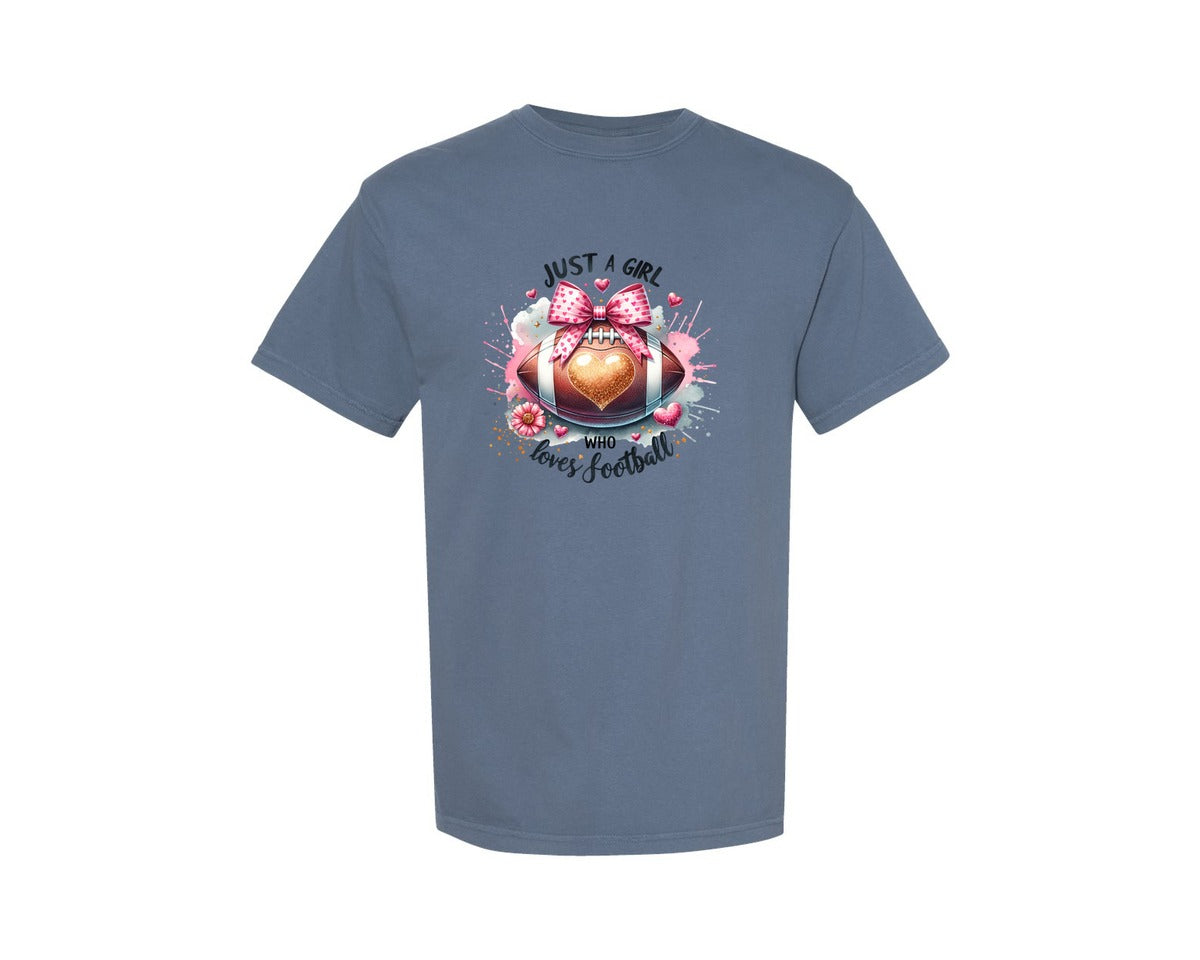 brand:Comfort Colors|color:Blue Jean|Just A Girl Who Loves Football 7 Graphic T-Shirt