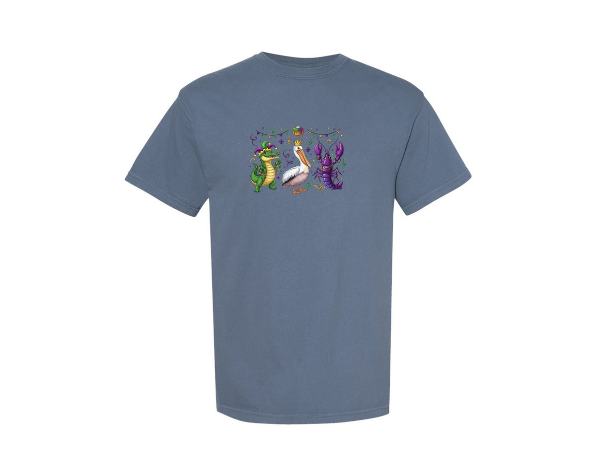 brand:Comfort Colors|color:Blue Jean|Cute Mardi Gras Animal Graphic T-Shirt