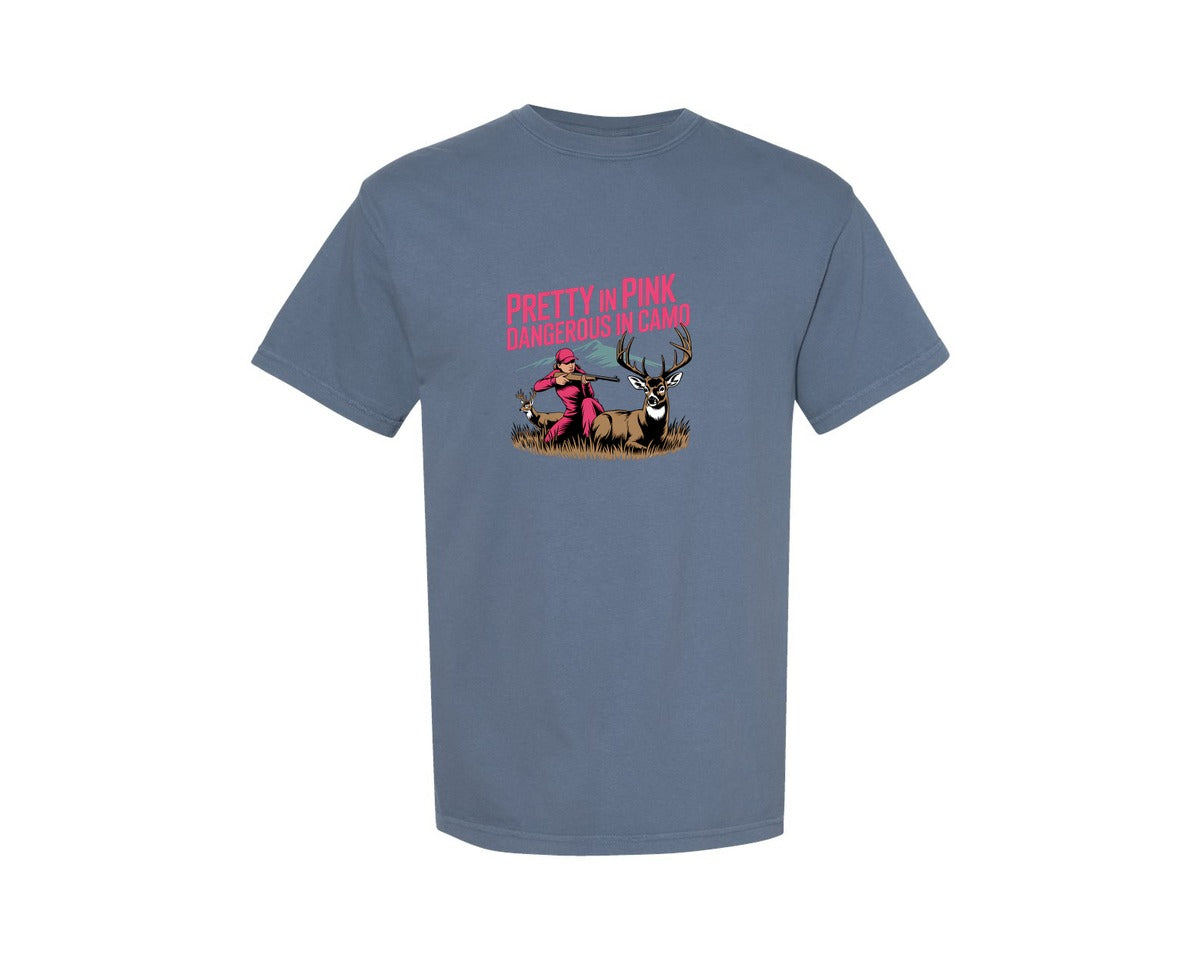 brand:Comfort Colors|color:Blue Jean|Pretty In Pink Dangerous In Camo 3 Graphic T-Shirt