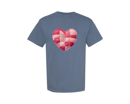 brand:Comfort Colors|color:Blue Jean|Patchwork Plush Valentine Heart Graphic T-Shirt