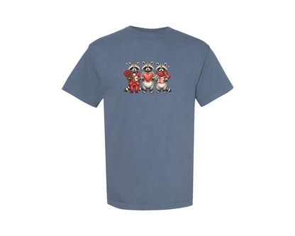 brand:Comfort Colors|color:Blue Jean|Cute Raccoon Valentines Day Graphic T-Shirt