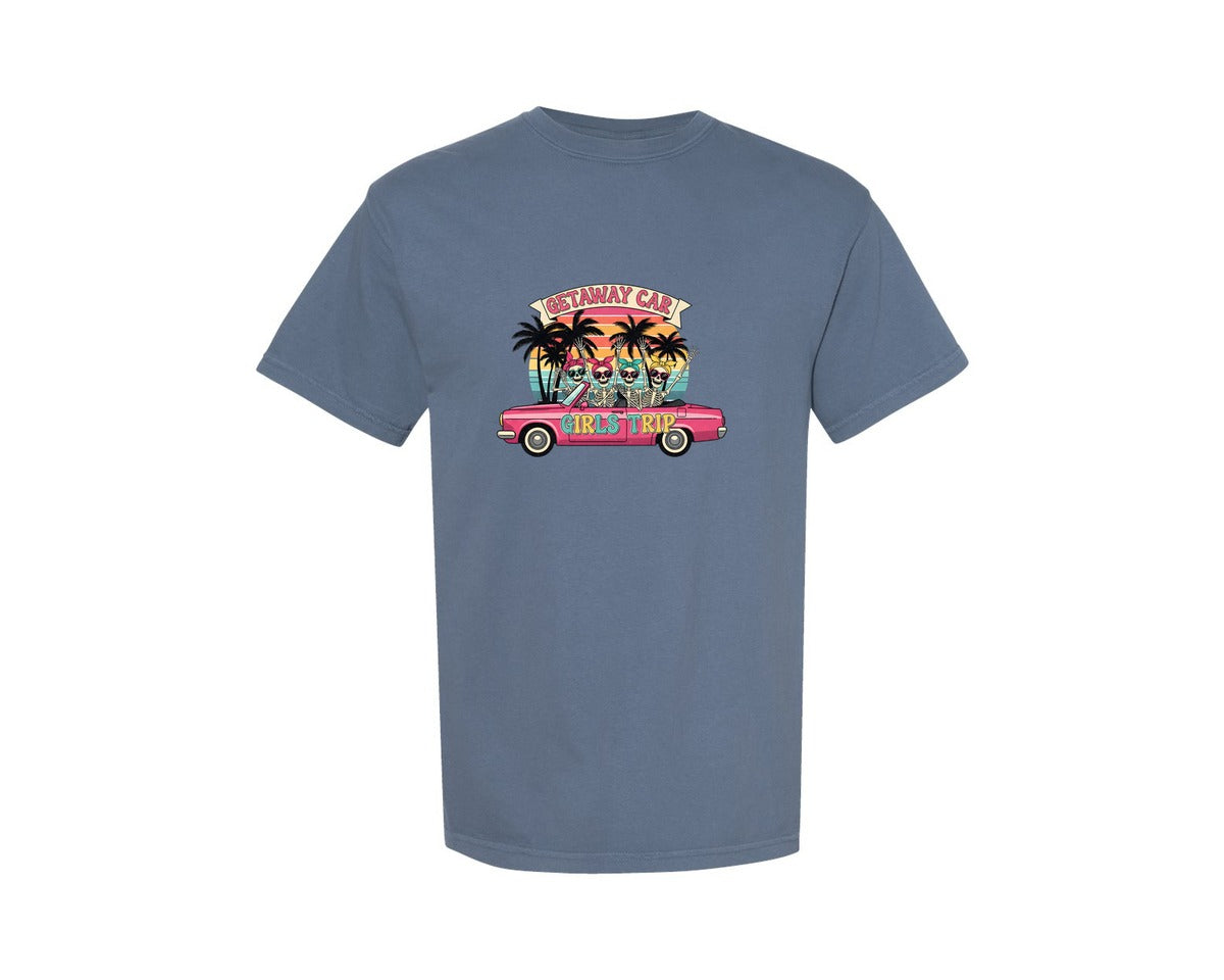 brand:Comfort Colors|color:Blue Jean|Skeleton Road Trip Graphic T-Shirt