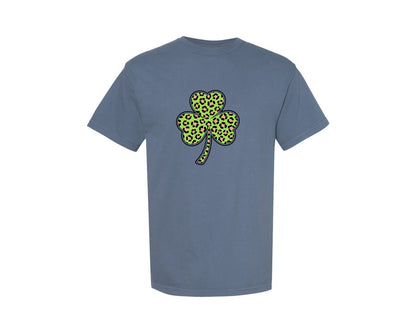 brand:Comfort Colors|color:Blue Jean|Leopard Shamrock St Patrick Graphic T-Shirt
