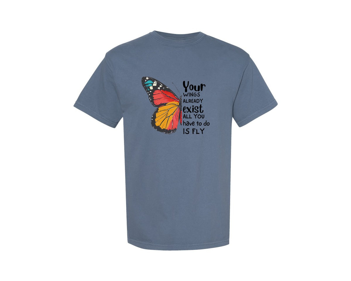 brand:Comfort Colors|color:Blue Jean|God Scripture Butterfly Graphic T-Shirt